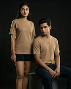 Beige Plain Half Sleeve Tshirt