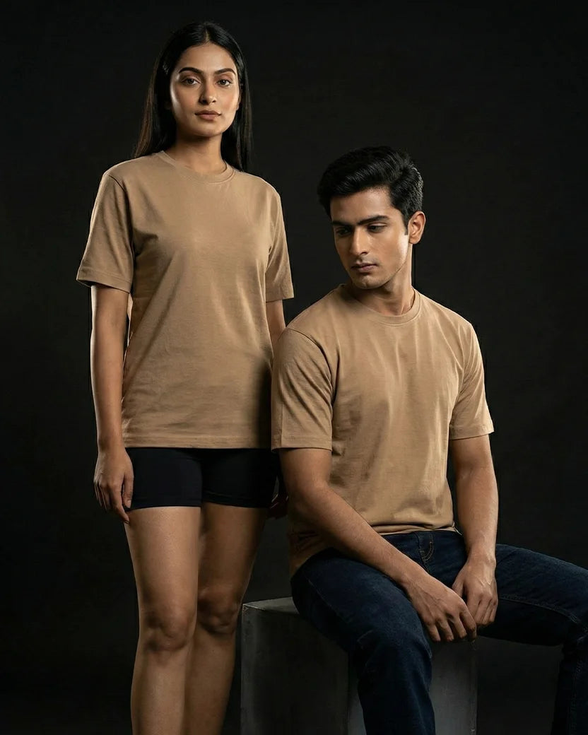 Beige Plain Half Sleeve Tshirt
