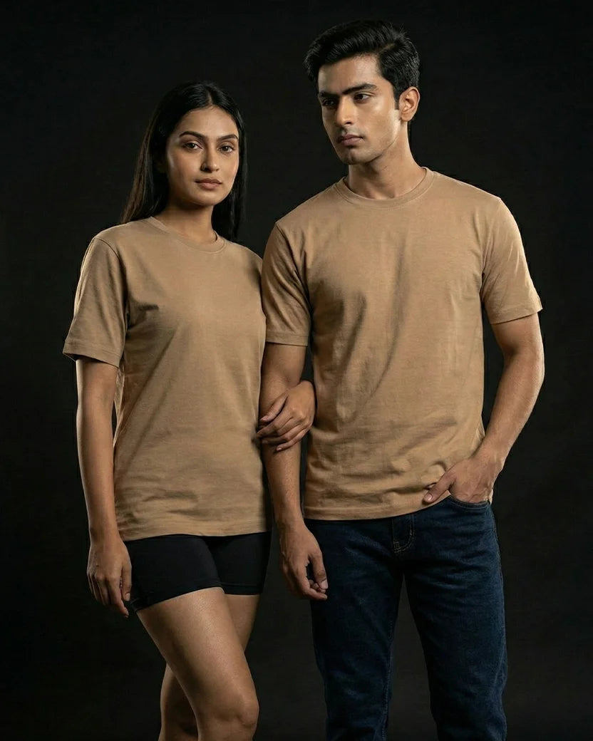 Beige Plain Half Sleeve Tshirt
