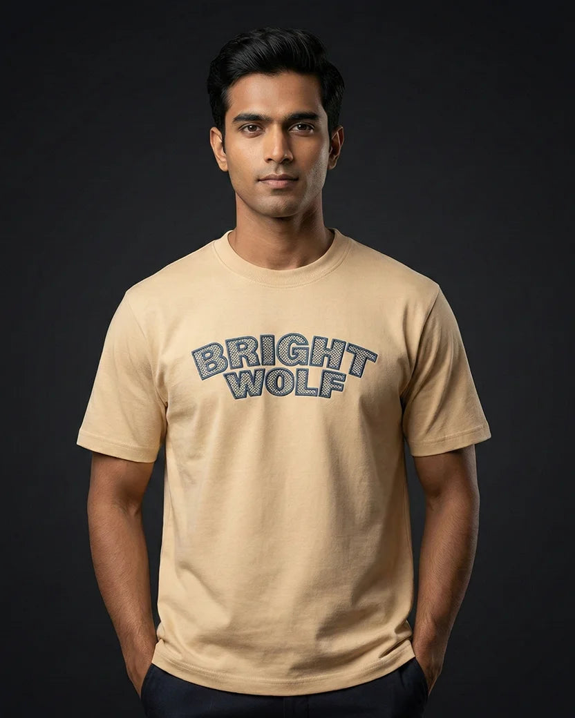 Beige Embroidery Capital Tshirt