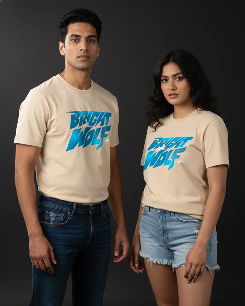 Beige DTF type Blue Tshirt