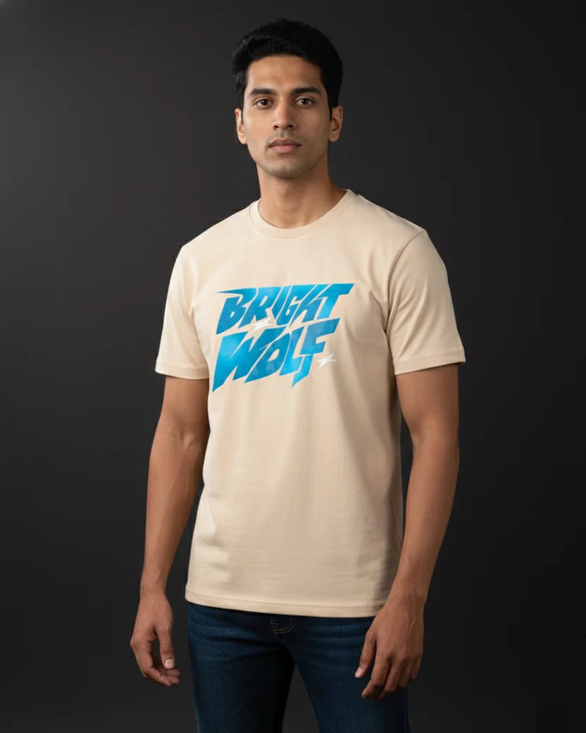 Beige DTF type Blue Tshirt