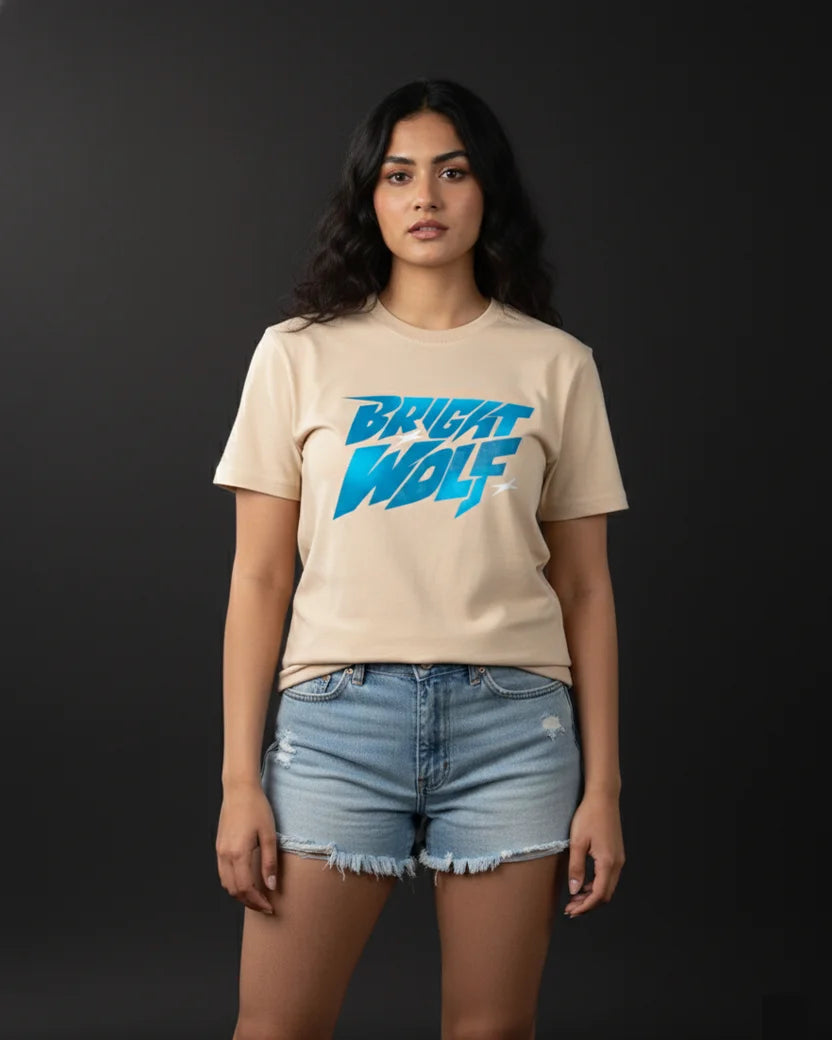 Beige DTF type Blue Tshirt
