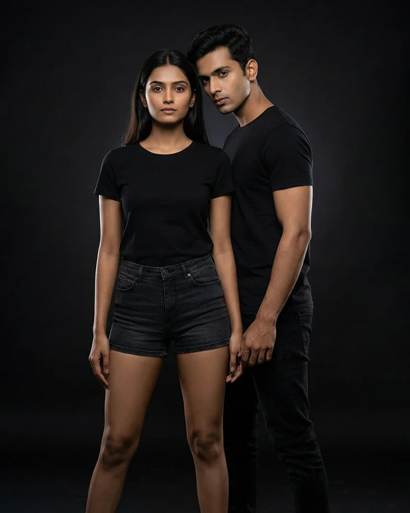 Black Plain Half Sleeve Tshirt