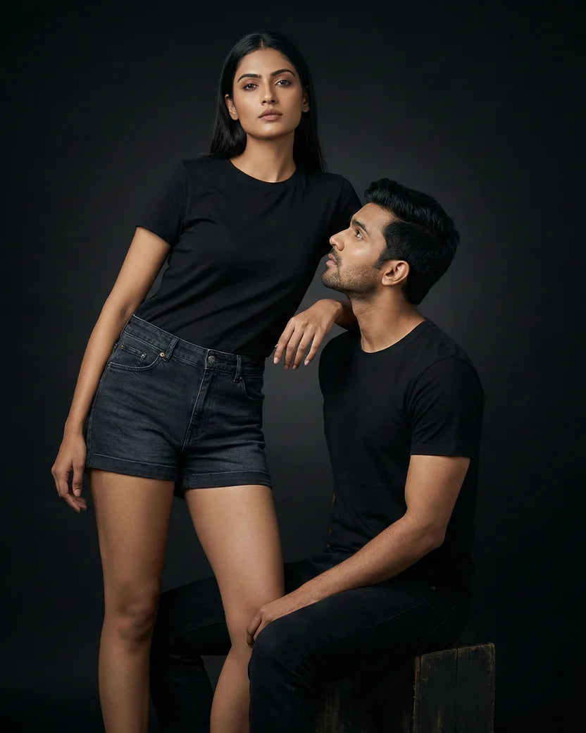 Black Plain Half Sleeve Tshirt