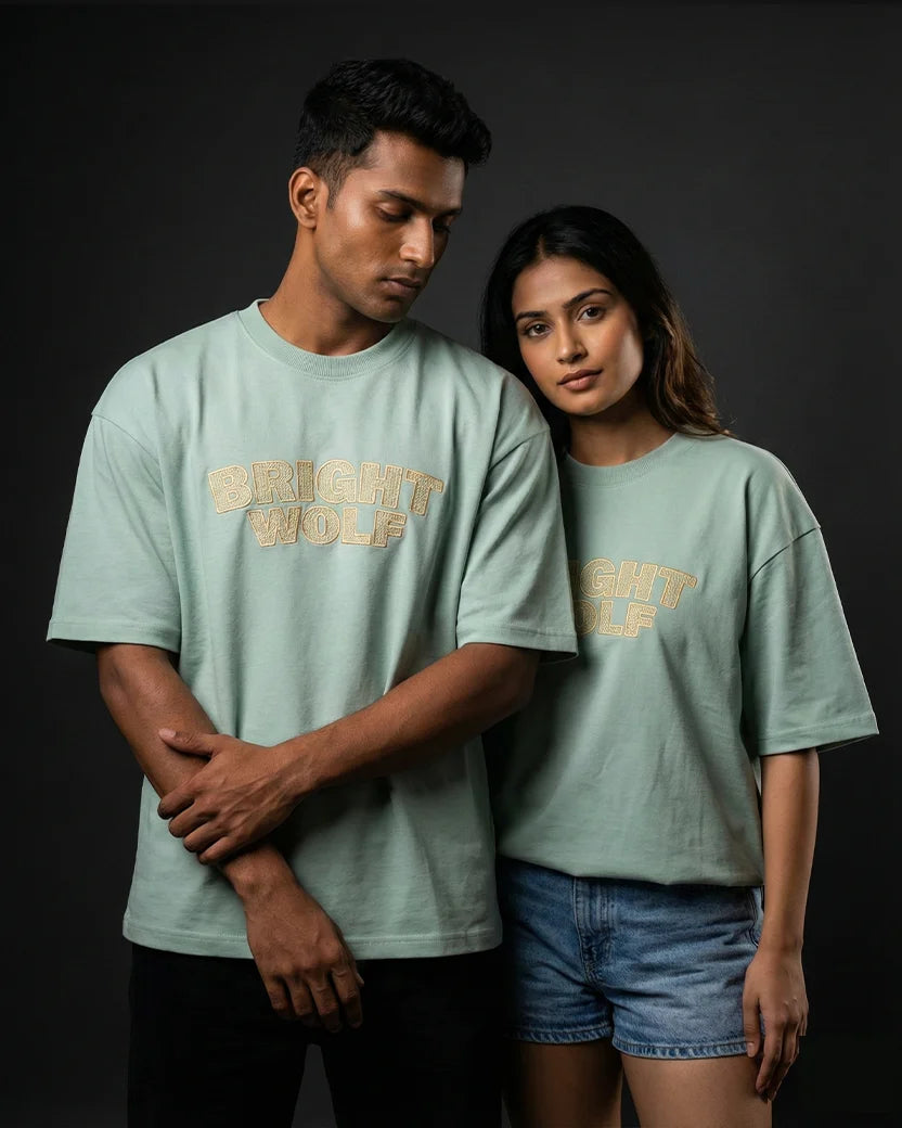 Sea Green Capital Embroidery Oversized  Tshirt
