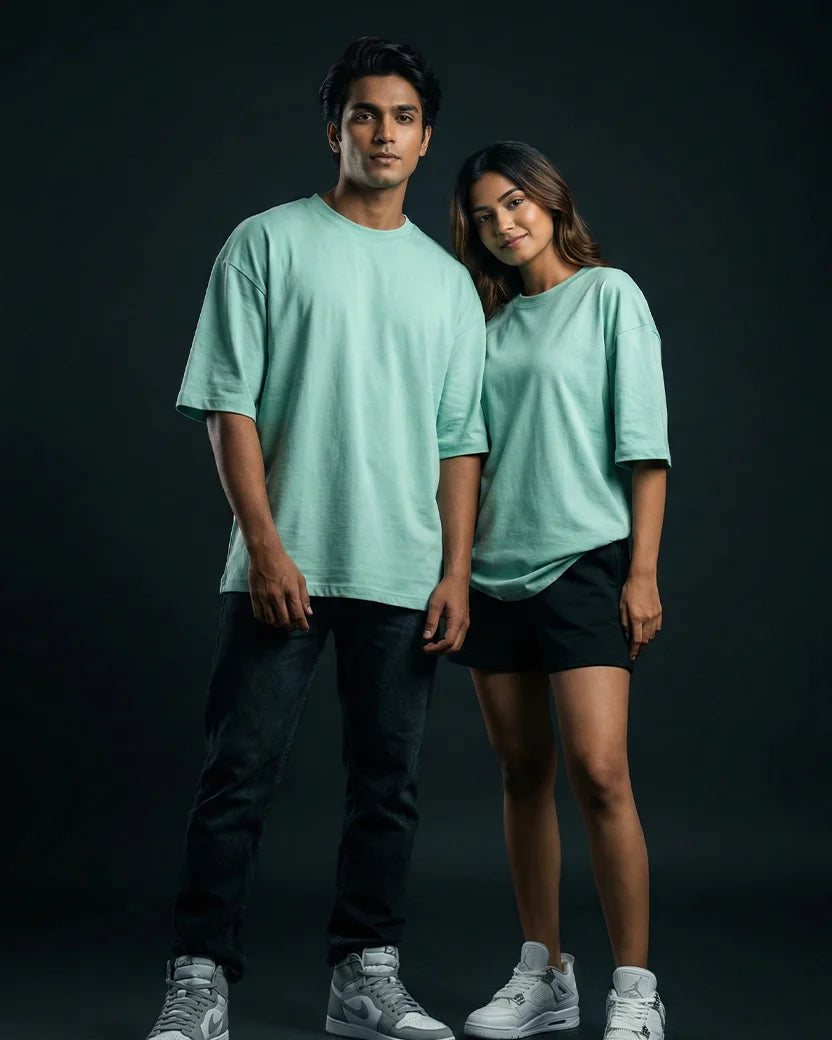 Sea Green Plain Oversized  Tshirt