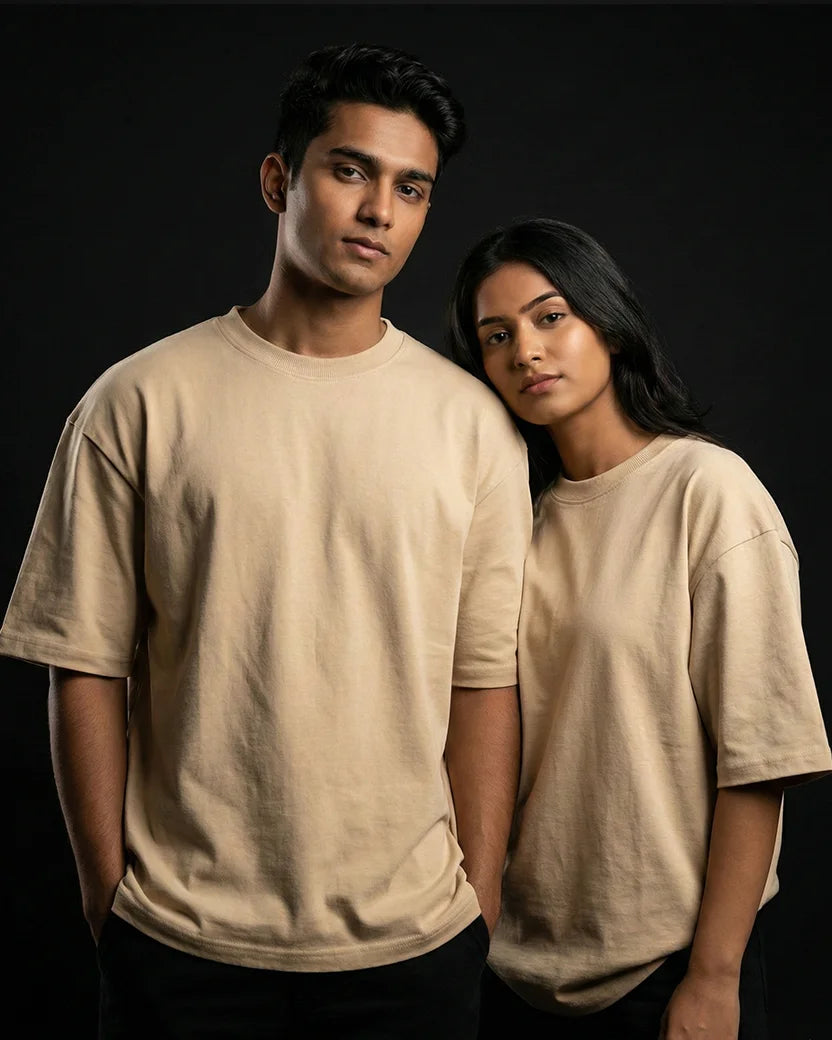 Beige Plain Oversized Tshirt