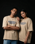 Beige Capital Embroidery Oversized  Tshirt