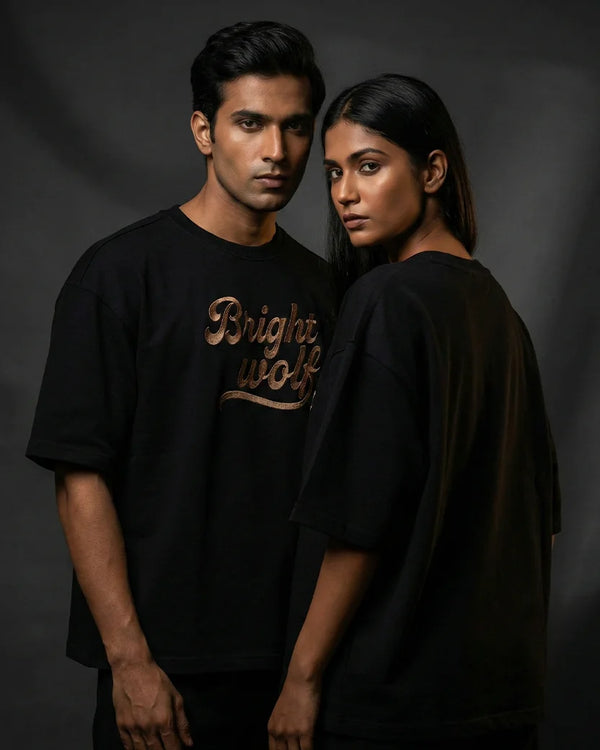 Black Small Embroidery Oversized  Tshirt