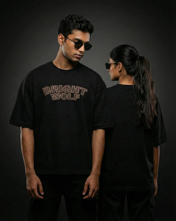 Black Capital Embroidery Oversized  Tshirt
