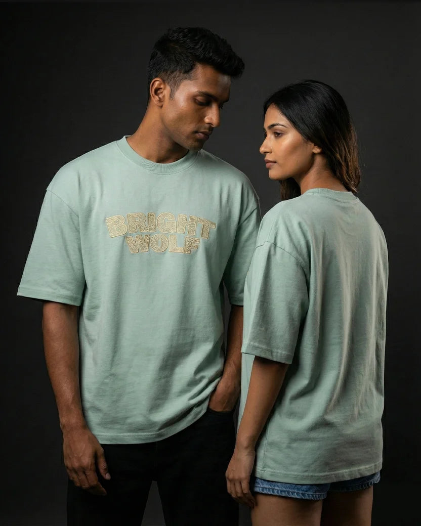 Sea Green Capital Embroidery Oversized  Tshirt