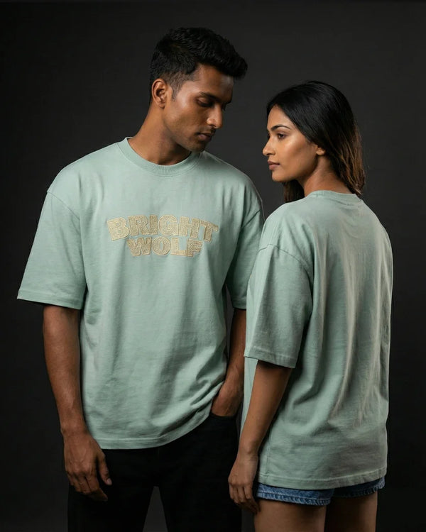 Sea Green Capital Embroidery Oversized  Tshirt