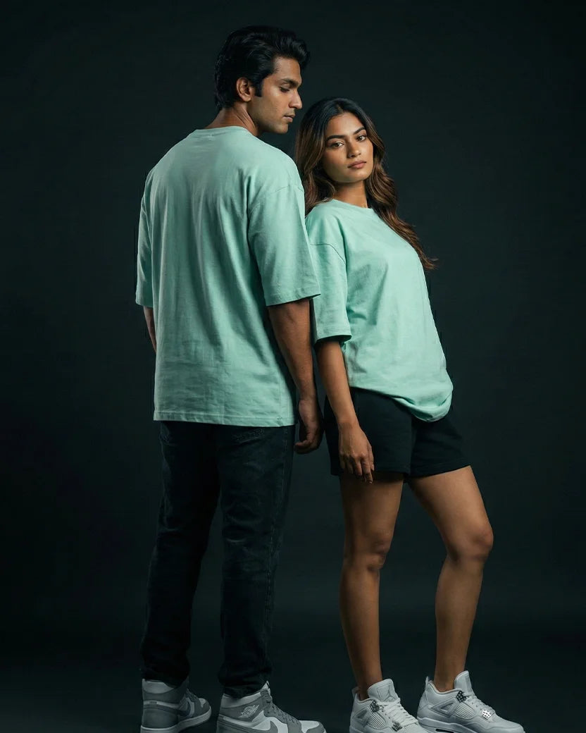 Sea Green Plain Oversized  Tshirt