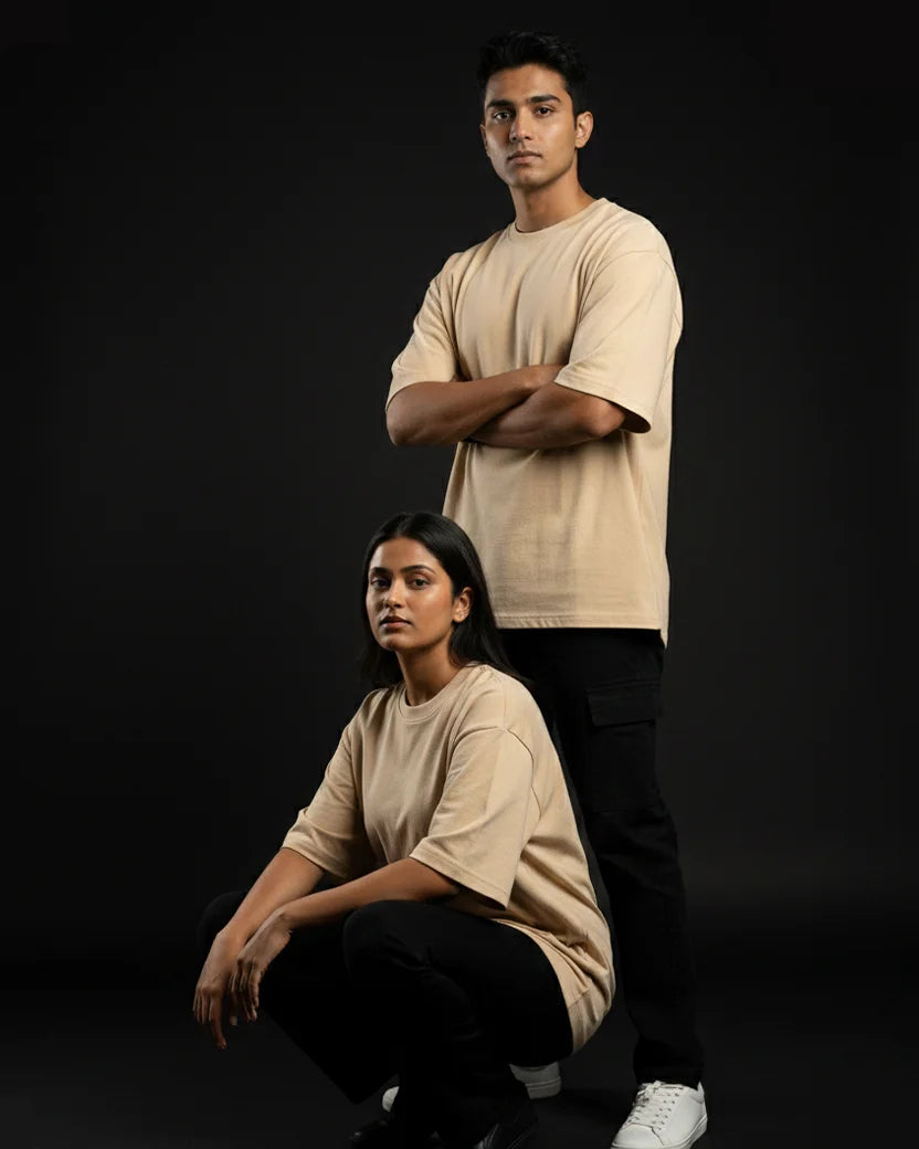 Beige Plain Oversized Tshirt