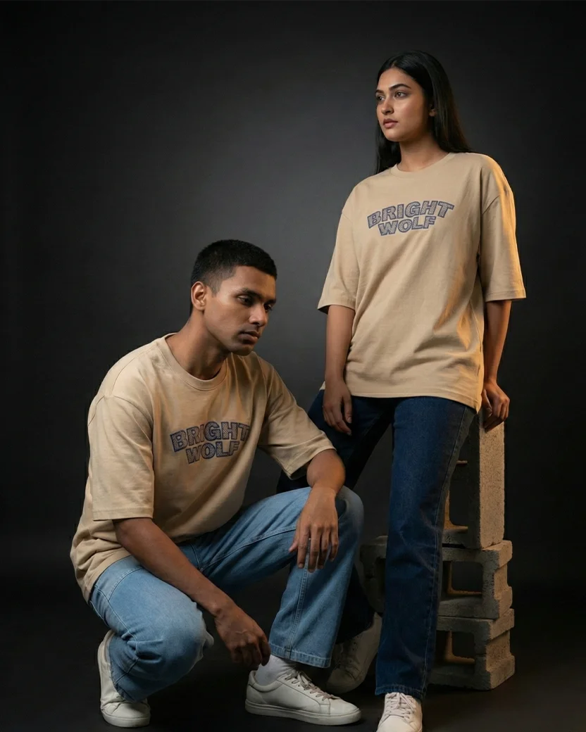 Beige Capital Embroidery Oversized  Tshirt