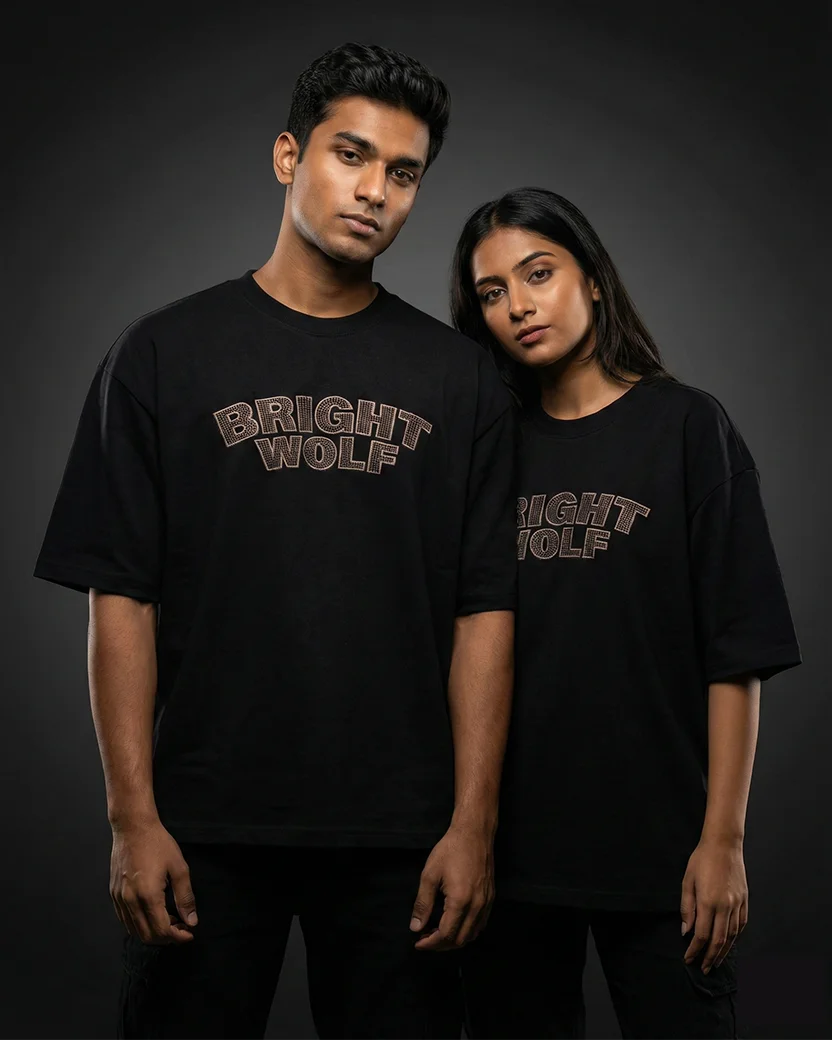 Black Capital Embroidery Oversized  Tshirt