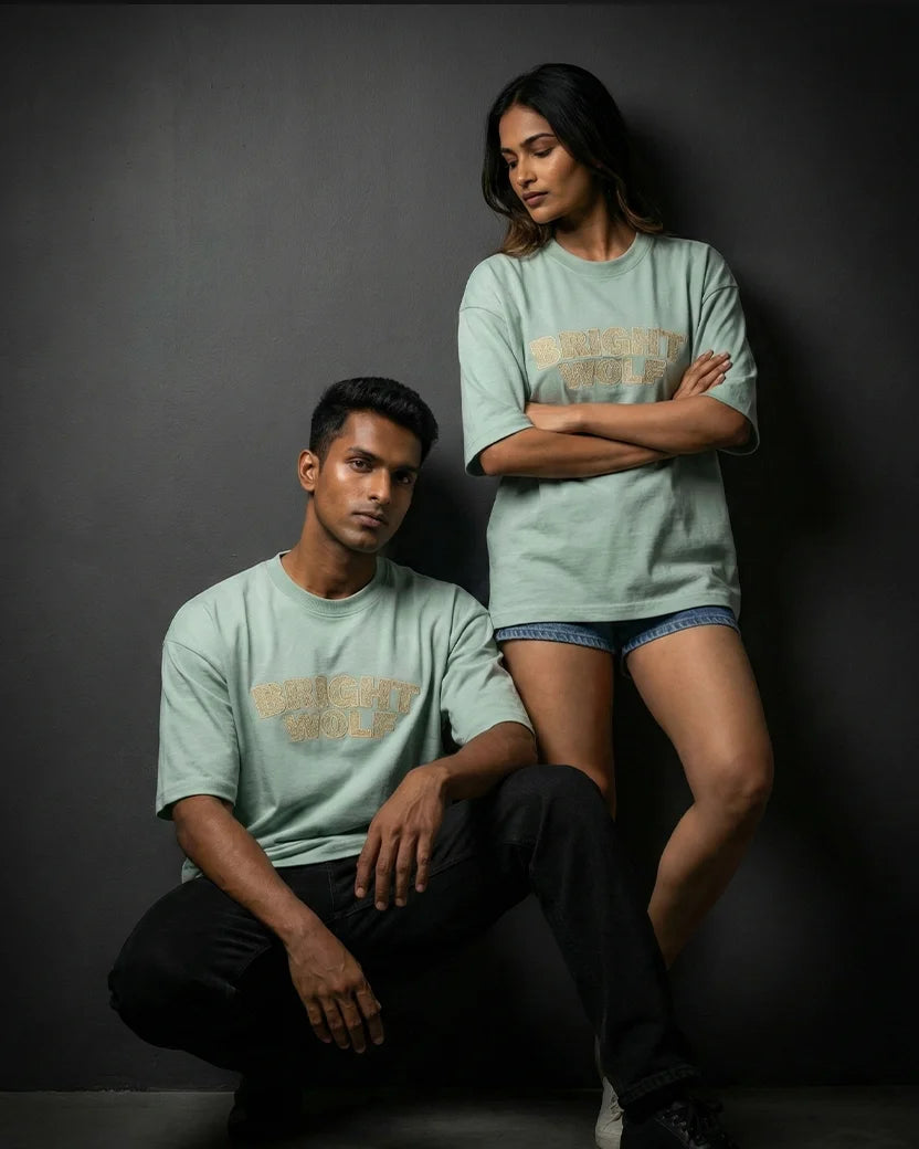 Sea Green Capital Embroidery Oversized  Tshirt