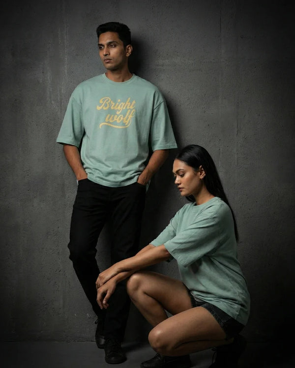 Sea Green small Embroidery Oversized  Tshirt