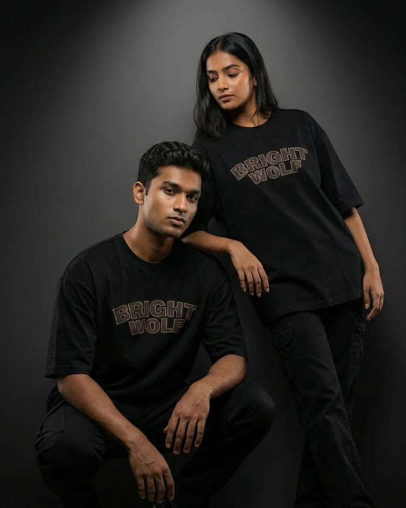 Black Capital Embroidery Oversized  Tshirt