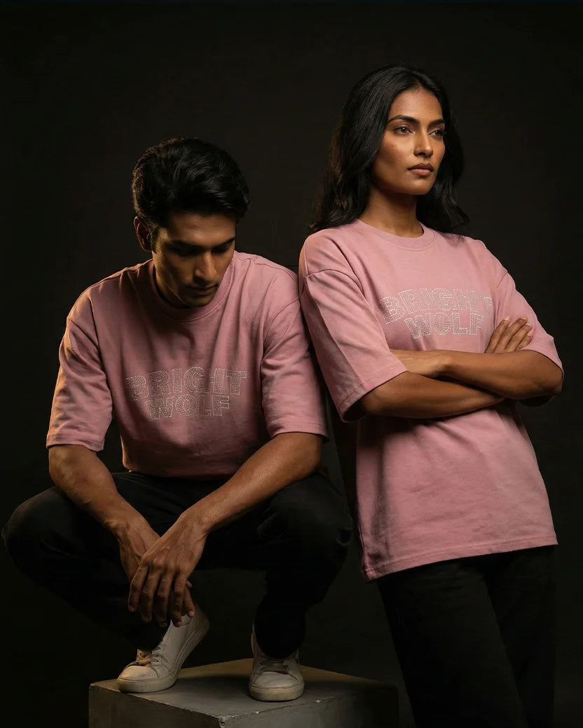 Pink Capital Embroidery Oversized  Tshirt