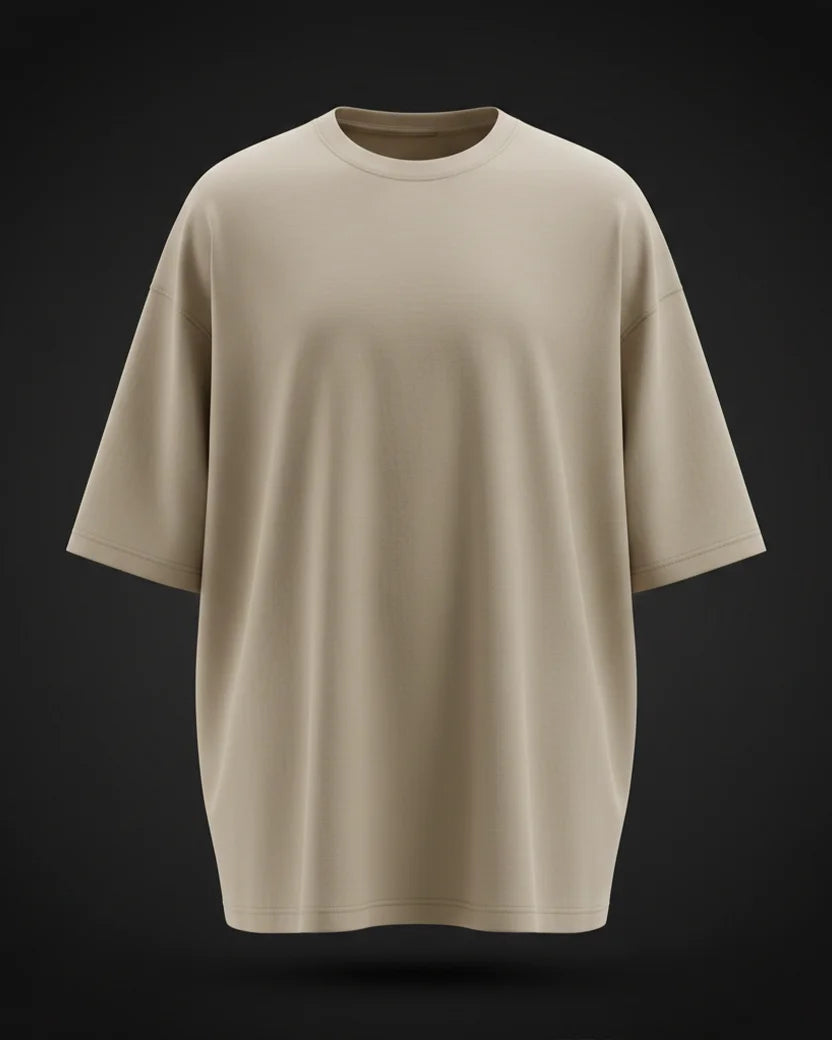 Beige Plain Oversized Tshirt