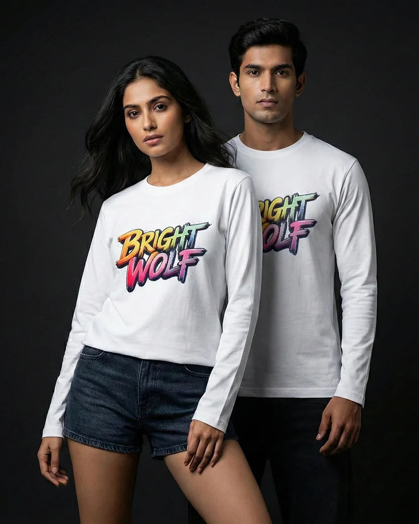 White Full Sleeve DTF Rainbow Tshirt