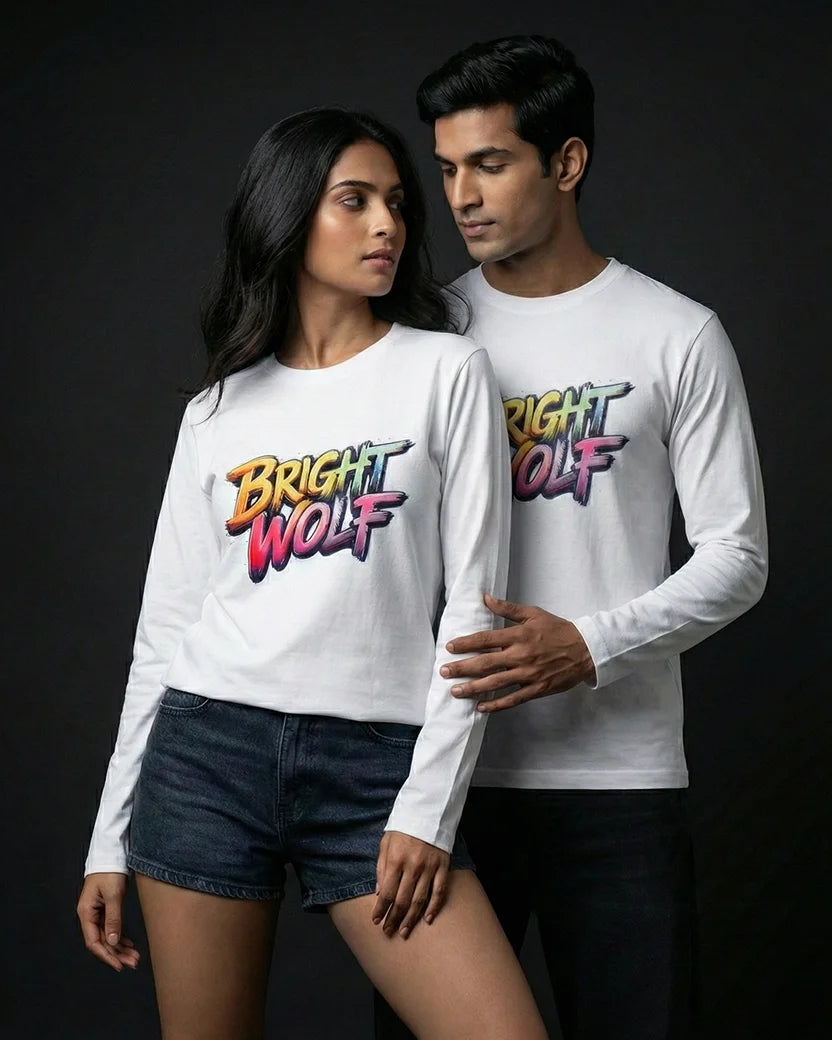 White Full Sleeve DTF Rainbow Tshirt