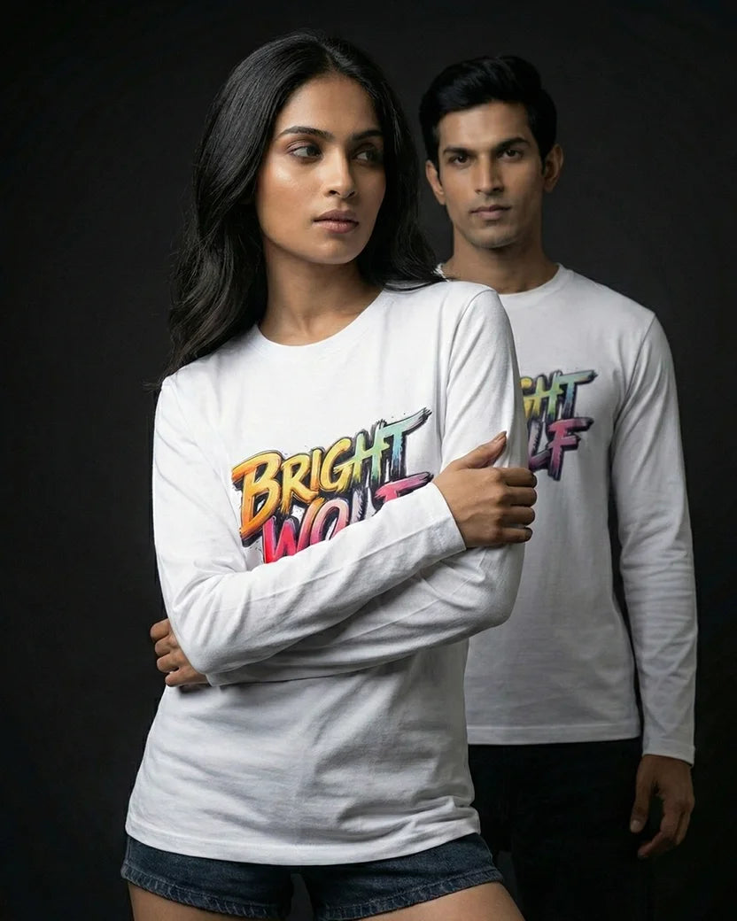 White Full Sleeve DTF Rainbow Tshirt